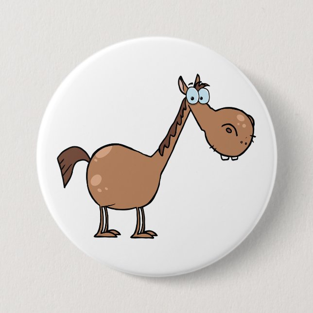 Badge Rond 7,6 Cm Funny Derpy Horse Silly Brown Stallion (Devant)