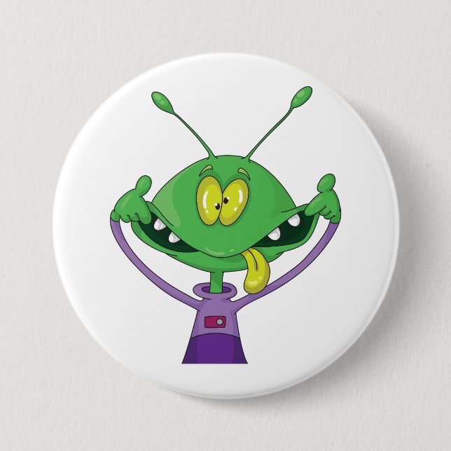 Badge Rond 7,6 Cm Funny Green Alien Making Silly Face (Devant)