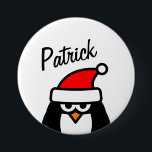 Badge Rond 7,6 Cm Funny penguin Christmas party name round pinback<br><div class="desc">Funny penguin Christmas party name round pinback buttons. Large size round buttons for Christmas party at home or office. Cute Santa animal cartoon design with red hat. Script typography template for names. Personalized name badge buttons for home, school, company event, celebration, kids party, gathering, meeting, reunion, corporate Holiday party etc....</div>