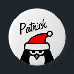 Badge Rond 7,6 Cm Funny penguin Christmas party name round pinback<br><div class="desc">Funny penguin Christmas party name round pinback buttons. Large size round buttons for Christmas party at home or office. Cute Santa animal cartoon design with red hat. Script typography template for names. Personalized name badge buttons for home, school, company event, celebration, kids party, gathering, meeting, reunion, corporate Holiday party etc....</div>