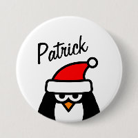 Funny penguin Christmas party name round pinback