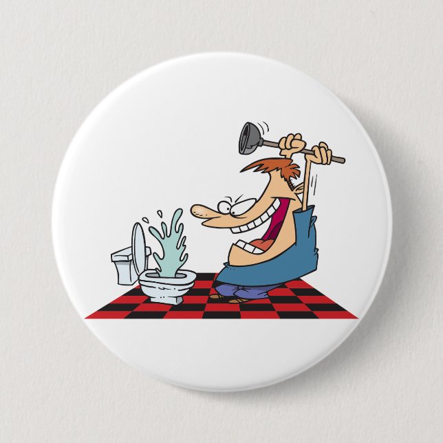 Badge Rond 7,6 Cm Funny Plumber with Toilet Plunge Humor (Devant)