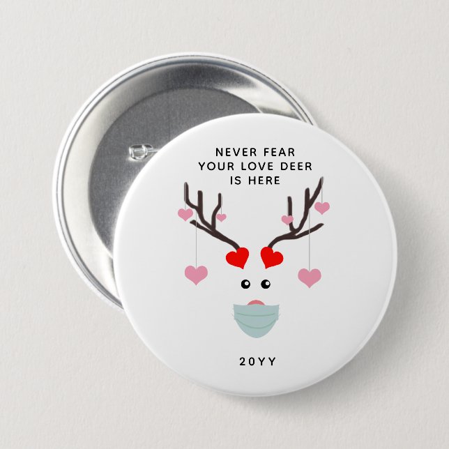 Badge Rond 7,6 Cm Funny Valentines Day Deer portant un masque facial (Devant & derrière)