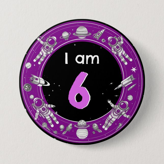 Badge Rond 7,6 Cm Fusée d'astronaute spatial Planète Âge Numéro Anni (Devant)