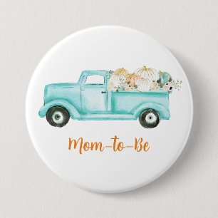 Badge Rond 7,6 Cm Futur Maman Baby Shower Mini Citrouille Menthe