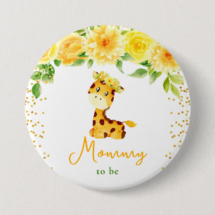 Badge Rond 7,6 Cm Futur Maman Girafe Fleurs Jaunes