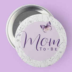 Badge Rond 7,6 Cm Futur Maman Shower Papillon