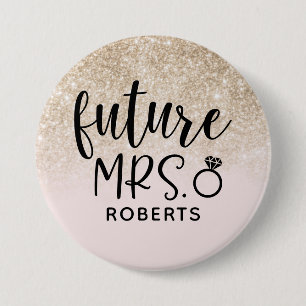 Badge Rond 7,6 Cm Future Mme Blush Pink et Gold Glitter Button