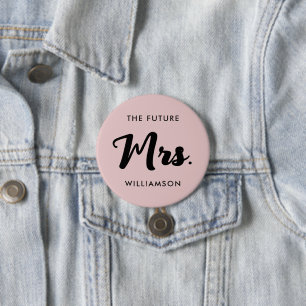 Badge Rond 7,6 Cm Future Noir Rose Mme Nom de Famille Se Marie