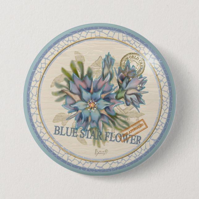 Badge Rond 7,6 Cm G Bureau de création Fleur bleue (Devant)