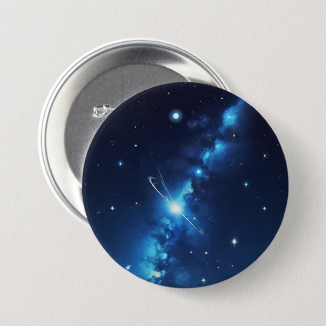 Badge Rond 7,6 Cm Galaxie céleste bleue des étoiles (Devant & derrière)