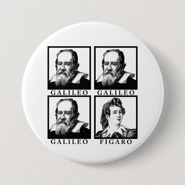 Badge Rond 7,6 Cm Galilée Figaro BW (Devant)
