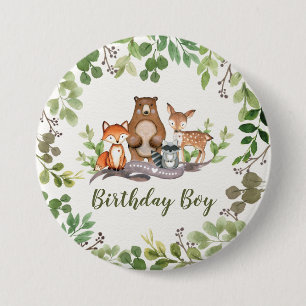 Badge Rond 7,6 Cm Garçon d'anniversaire d'animaux de forêt de région
