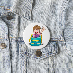 Badge Rond 7,6 Cm Garçon dans sac à dos Waving Fun School Kid