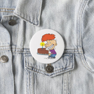 Badge Rond 7,6 Cm Garçon de dessin animé drôle avec gâteau d'anniver