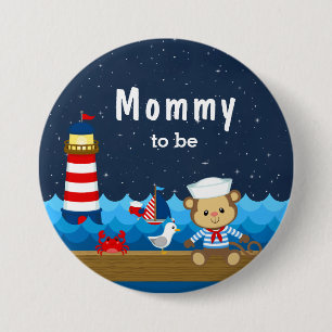 Badge Rond 7,6 Cm Garçon Marin Singe Rouge et Maman Future en Marine