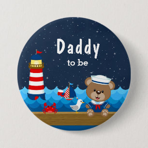 Badge Rond 7,6 Cm Garçon Nautique Ours Rouge et papa de la Marine
