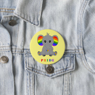 Badge Rond 7,6 Cm GAY PRIDE LGBTQ - éléphant mignon avec drapeau arc