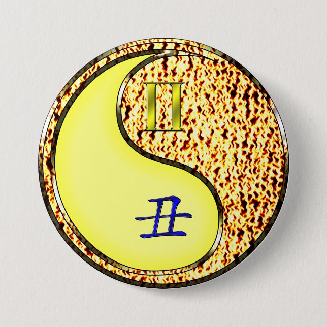 Badge Rond 7,6 Cm Gémeaux & Bœuf de Feu (Devant)