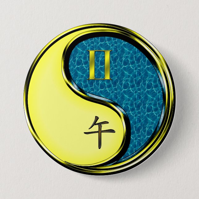 Badge Rond 7,6 Cm Gémeaux & Cheval d'eau (Devant)