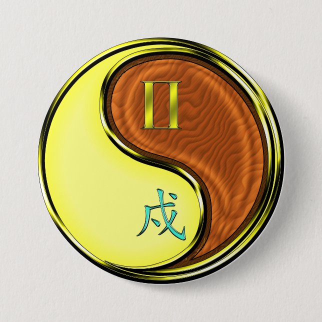 Badge Rond 7,6 Cm Gémeaux & Chien de Bois (Devant)
