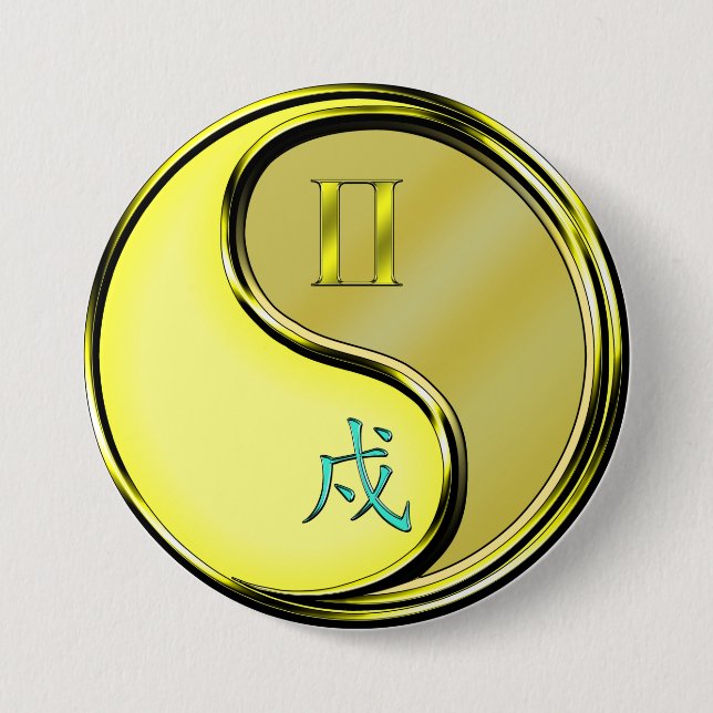 Badge Rond 7,6 Cm Gémeaux & Chien de Métal (Devant)