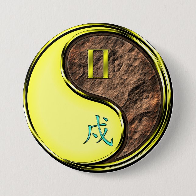 Badge Rond 7,6 Cm Gémeaux & Chien de Terre (Devant)