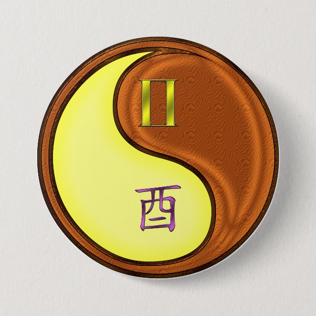Badge Rond 7,6 Cm Gémeaux & Coq de Bois (Devant)