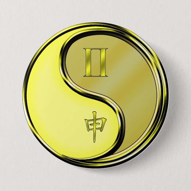 Badge Rond 7,6 Cm Gémeaux & Singe de Métal (Devant)