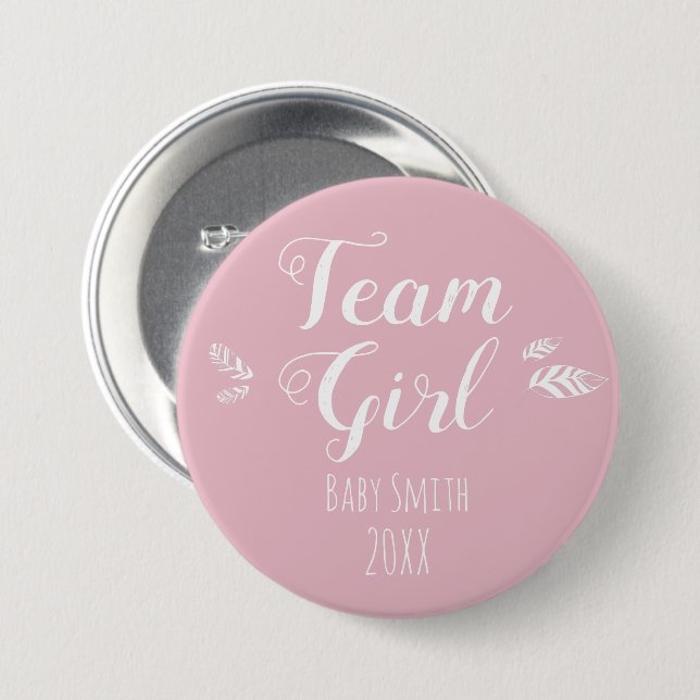 Badge Rond 7,6 Cm Genre révéler Team Girl rose (Devant & derrière)