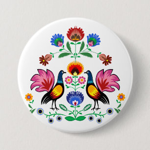 Badge Rond 7,6 Cm Gens polonais avec floral décoratif et des jeunes