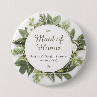 Badge Rond 7,6 Cm Geometric Greenery Foliage Frame Bridal Party Role