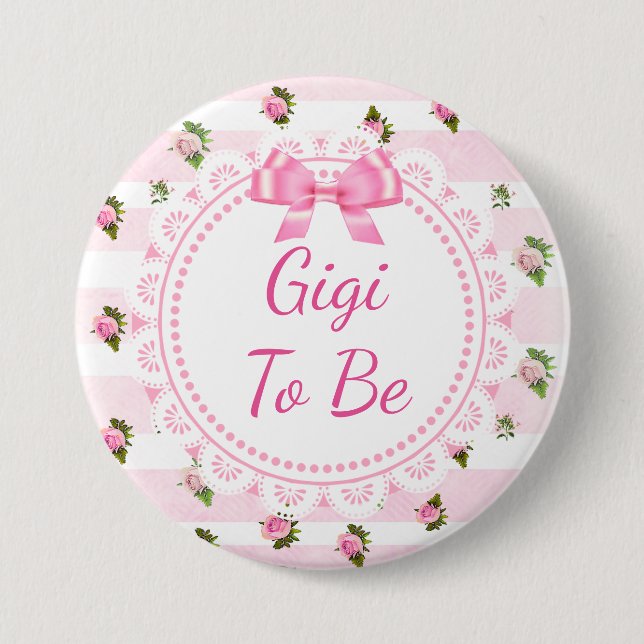 Badge Rond 7,6 Cm Gigi pour être Baby shower Bouton rose Roses (Devant)