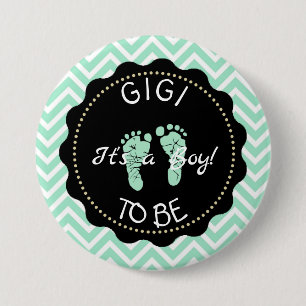 Badge Rond 7,6 Cm Gigi pour être Green Chevron Baby shower bouton
