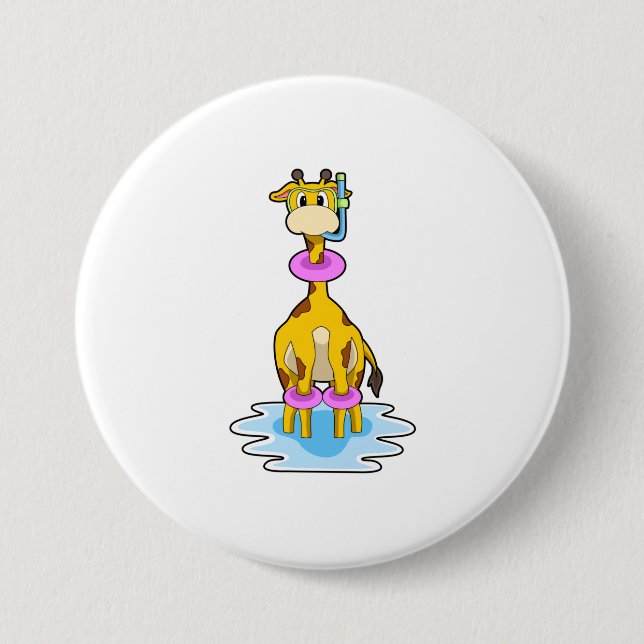 Badge Rond 7,6 Cm Girafe à la natation avec anneau de natation (Devant)