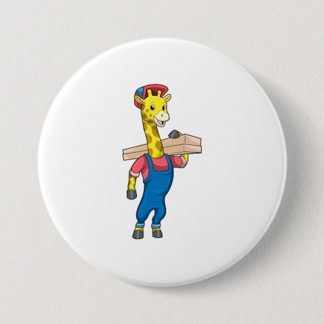 Badge Rond 7,6 Cm Girafe as Carpenter with Wood (Devant)
