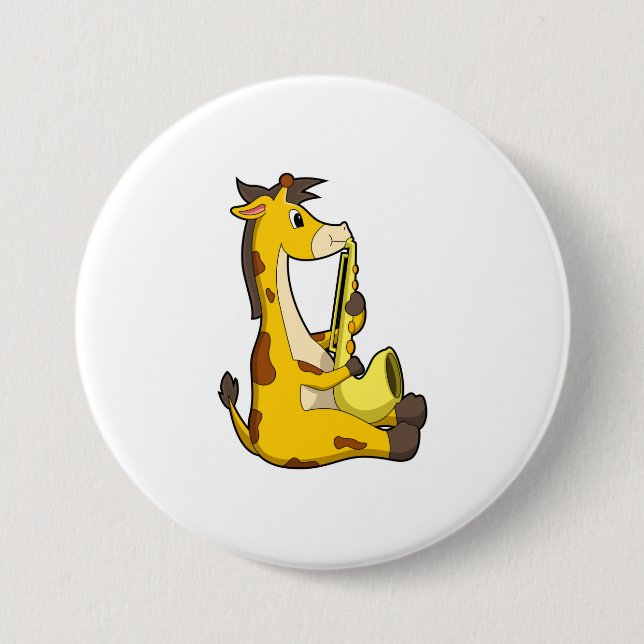 Badge Rond 7,6 Cm Girafe at Music with Saxophone.PNG (Devant)