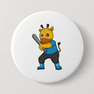 Badge Rond 7,6 Cm Girafe au baseball avec batte de baseball