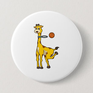 Badge Rond 7,6 Cm Girafe au basket-ball avec cerceau de basket-ball