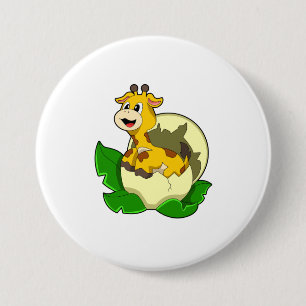 Badge Rond 7,6 Cm Girafe aux feuilles et oeufs