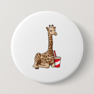 Badge Rond 7,6 Cm Girafe avec boisson