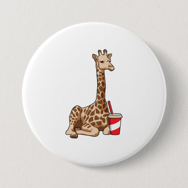 Badge Rond 7,6 Cm Girafe avec boisson (Devant)