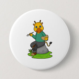 Badge Rond 7,6 Cm Girafe en Peintre avec pinceau