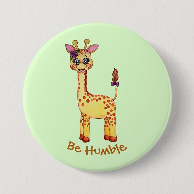 Badge Rond 7,6 Cm Girafe mignonne de bébé d'aquarelle (Devant)