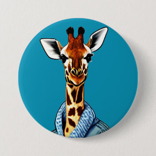 Badge Rond 7,6 Cm Girafe Mignonne Portant une Veste en Denim