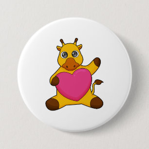 Badge Rond 7,6 Cm Giraffe au coeur