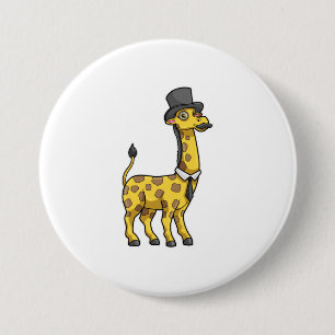 Badge Rond 7,6 Cm Giraffe en Gentleman avec Casquette, Cravate et Mo