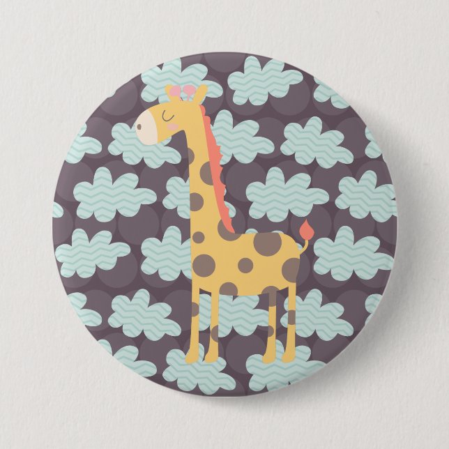 Badge Rond 7,6 Cm Giraffe et nuages (Devant)