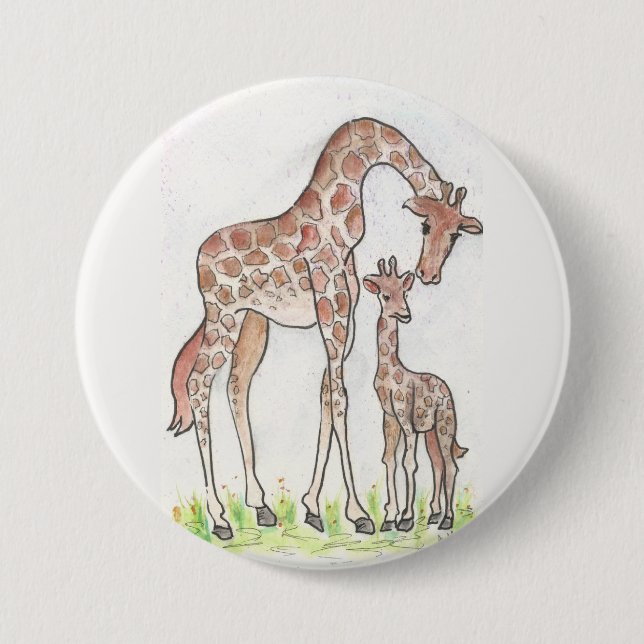 Badge Rond 7,6 Cm Giraffe et son veau (Devant)