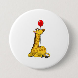 Badge Rond 7,6 Cm Giraffe with Balloon